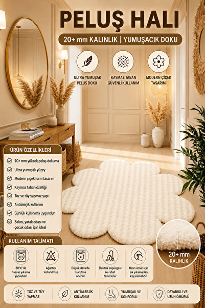 ALgorand Home Bubble Peluş Papatya Halı Yumuşak Dokulu Kaymaz Taban Çiçek Model Dekoratif Halı