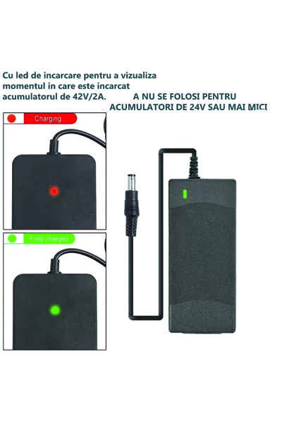 KNTECH Incarcator trotineta electrica Li-Ion 42V/ 2A conector 8X10.5 mm(RCA) pentru :Mijia M365/Ninebot ES1/ES2/ES4, Lime, Bird, Spin,Skip