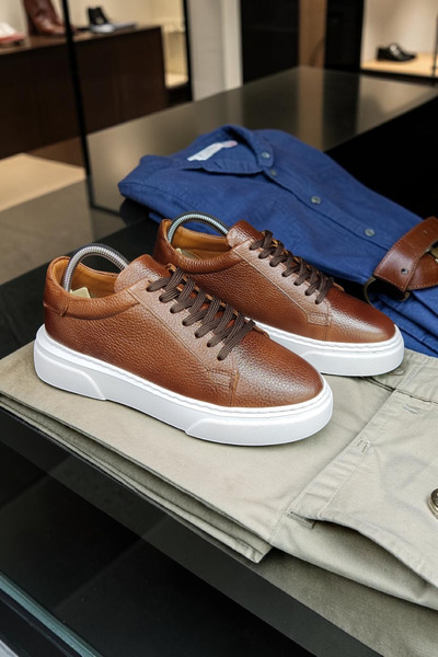 VİVA SHOES حذاء رياضي رجالي من الجلد الطبيعي بنعل إيفا
