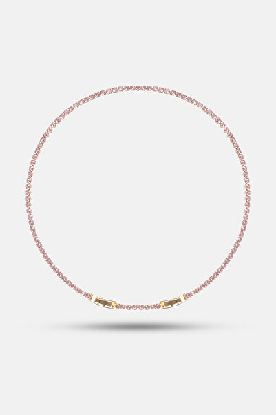 Simovia Pembe 3 mm Yuvarlak Zirkon Taşlı Su Yolu Kolye