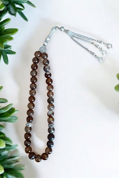 Zodyak Doğal Taş Agate Prayer Beads 33-Piece Prayer Beads Agate Stone Prayer Beads Certified in a Special Mdf Box