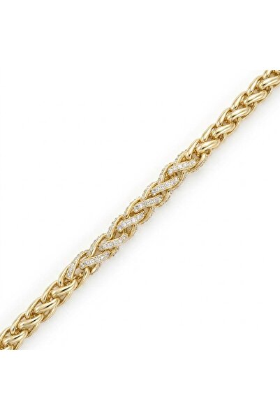 Zeino Zirkon Taşlı Örgü Bileklik - 14k Altın Kaplama - 17+3 cm