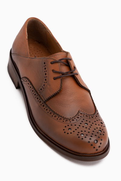 Limoya Dena Genuine Leather Tan Lace-Up Brogue Oxford Women's Shoes
