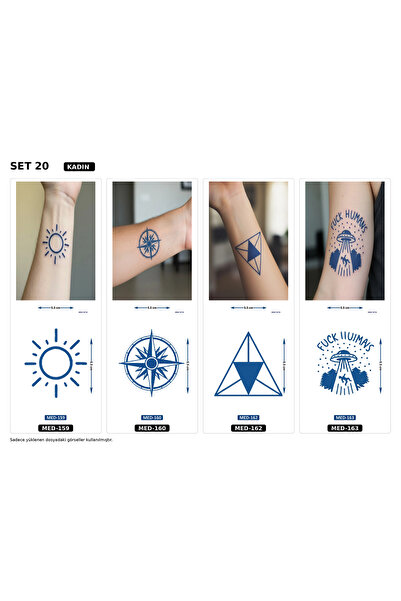 Airbrush Tattoo Minimal 5 mm Yarı Kalıcı Geçici Dövme 4 Adet Birden Aylık Mini Set 22