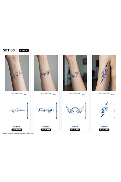 Airbrush Tattoo Minimal 5 mm Yarı Kalıcı Geçici Dövme 4 Adet Birden Aylık Min...