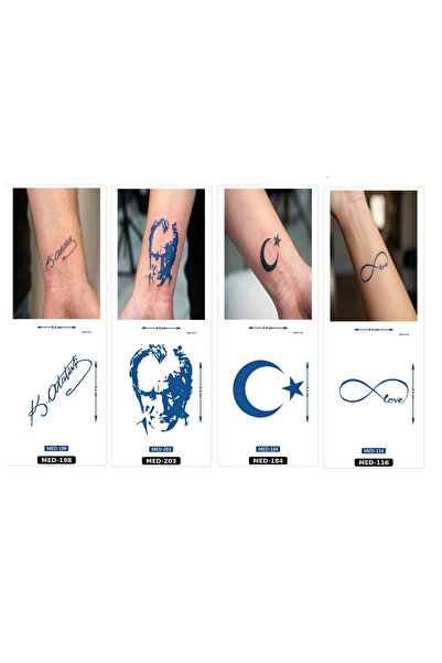 Airbrush Tattoo Minimal 5 mm Yarı Kalıcı Geçici Dövme 4 Adet Birden Aylık Min...