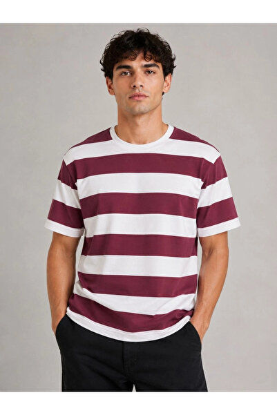 Asmedo Men's Striped Oversize T-Shirt Crew Neck Short Sleeve Summer T-Shirt -...