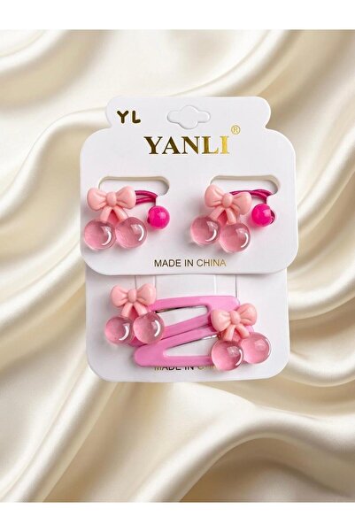 happyaksesuar Kiraz Figürlü Çocuk Toka Set Çıtçıtlı ve Lastik