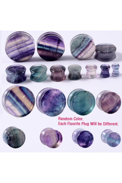 Choice11 2PCS-10MM Earrings Fluorite Ear Plugs 1/2PCS Rainbow Natural Fluorit...