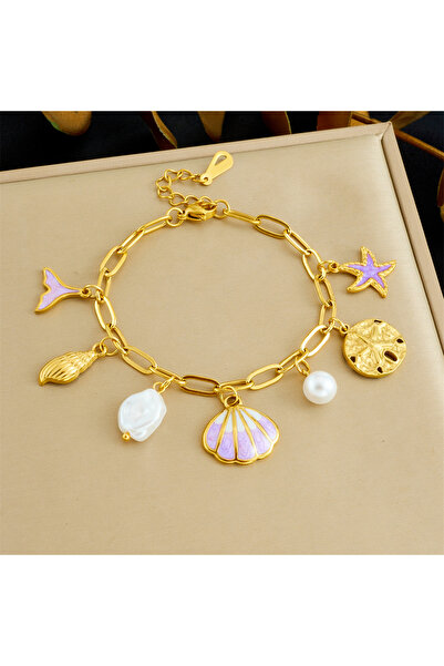 Choice B1812 Stainless Steel Purple Oil Drip Fishtail Starfish Shell Pearl Pe...