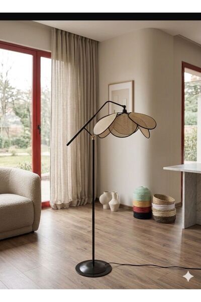 yamsan Rattan Çiçek Başlık Denge Lambader Salon Yatak Odası Çocuk Odası Rusti...