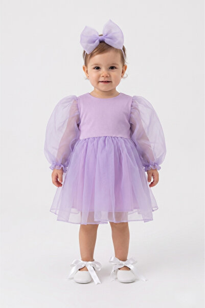Le Mabelle Lilac Long Sleeve Organza Baby Girl Party Dress - Sage