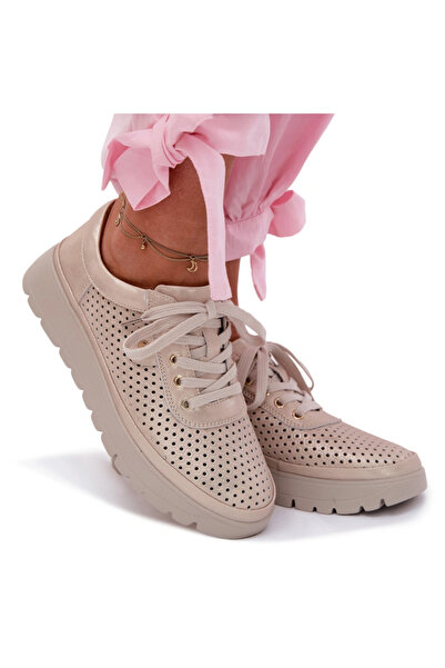 Vinceza Leather Perforated Women's Shoes 79629 Gold 37