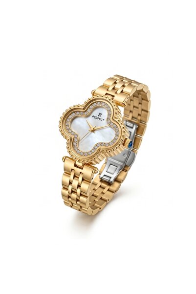 PERFECT Women's Gold Tone Van Cleef Rose Design Crystal-Embellished Watch - L...