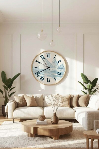 Zevahir Home Διακοσμητικό ρολόι τοίχου από MDF με φυσικό ξύλινο πλαίσιο και ν...