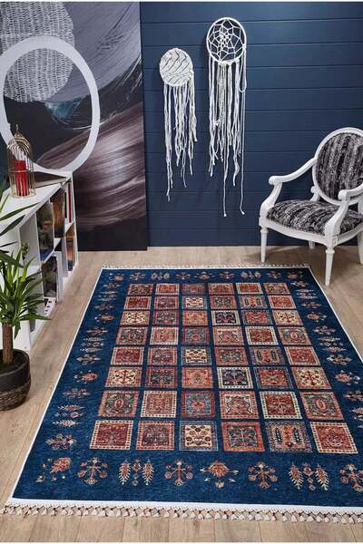 halinet Halı.Net Blue Modern Washable Non-Slip Living Room Carpet Haln-Hln5064