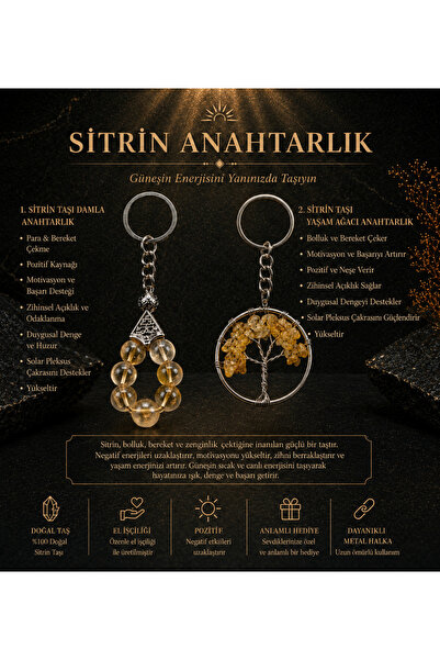 OSMANLI DOĞAL TAŞ Ottoman Natural Stone Certified Citrine Keychain Set of 2