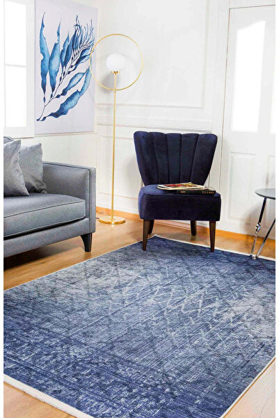 halinet Halı.Net Blue Modern Washable Non-Slip Living Room Carpet Haln-Hln1110