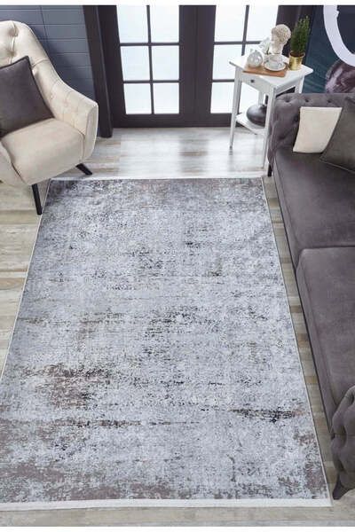 halinet Halı.Net Gray Modern Washable Non-Slip Living Room Carpet Haln-Hln1915