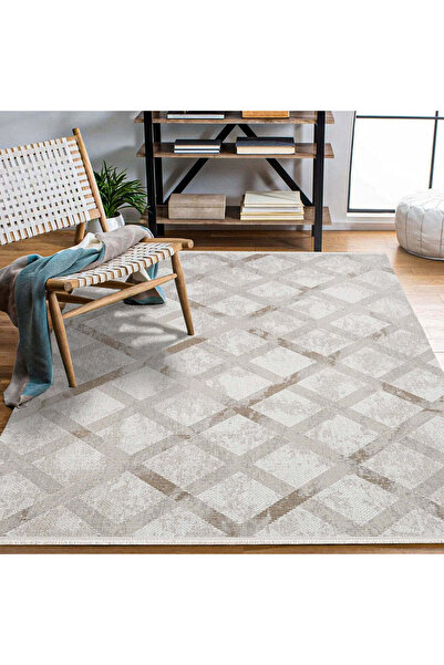 halinet Halı.Net Cream Modern Washable Non-Slip Living Room Carpet Cr-Galyon-...