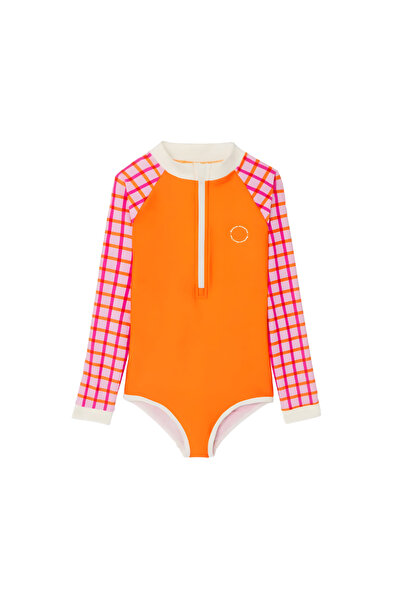 Kietla Uv Protection Girls' Swimsuit Tartan Red
