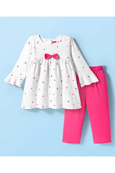 Babyhug Cotton Knit Full Sleeves Night Suit With Strawberry Print & Bow Appli...