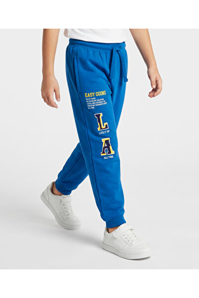 Pine kids Knit Full Length Lounge Pant with Text Print - Blue