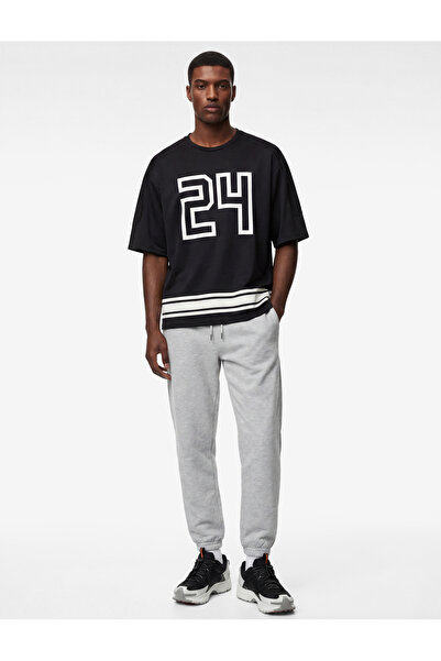 Koton Half Sleeve Stripe Detailed Crew Neck Printed Oversize Sports T-Shirt