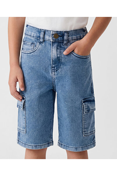 Pine kids Denim Woven Knee Length Washed Shorts - Blue