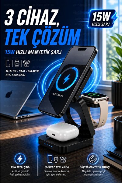 Zineets Kablosuz Şarj Standı Katlanabilir Telefon - iWatch - AirPods Uyumlu i...