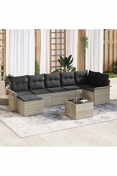 vidaxl Set de canapele pentru gradina 8 pcs Gri deschis Rattan poli