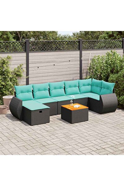 vidaxl Set mobilier de gradina cu perne, 8 piese, negru, poliratan