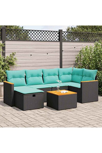 vidaxl Set canapele de gradina cu perne, 7 piese, negru, poliratan