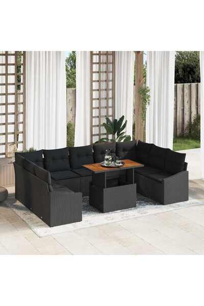 vidaxl Set de canapele pentru gradina 10 pcs Negru Rattan poli