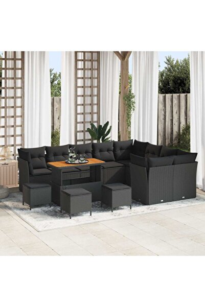 vidaxl Set de canapele pentru gradina 13 pcs Negru poliratan
