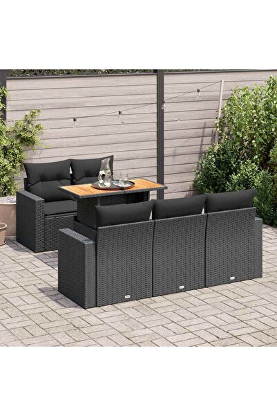 vidaxl Set mobilier de gradina cu perne, 6 piese, negru, poliratan