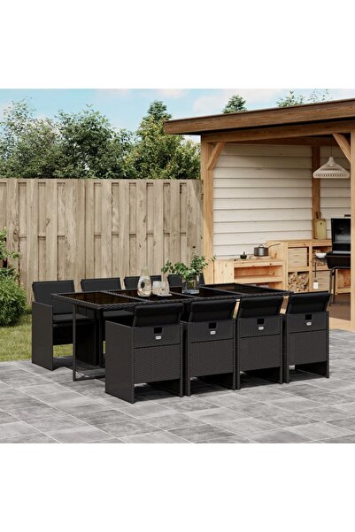 vidaxl Set mobilier de gradina cu perne, 9 piese, negru, poliratan