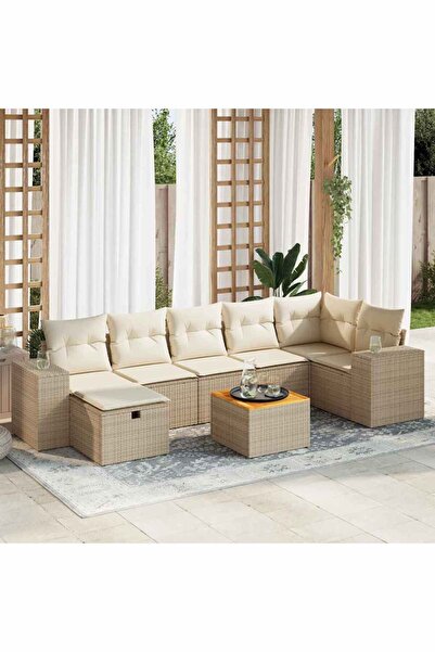 vidaxl Set canapele de gradina, 8 piese, cu perne, bej, poliratan