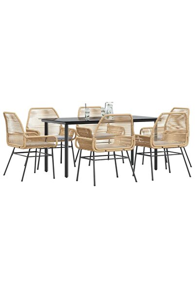 vidaxl Set de sufragerie de gradina de 7 piese sticla poliratan maro