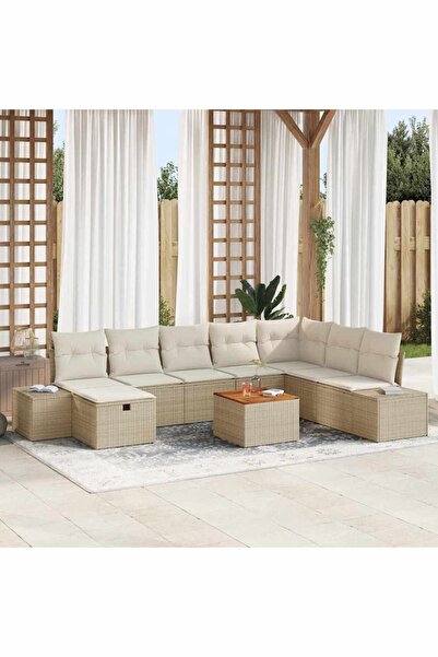vidaxl Set de canapele pentru gradina cu perna 9 pcs Bej poliratan