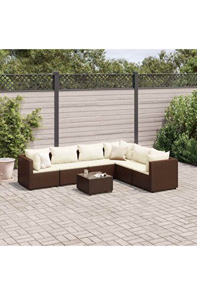 vidaxl Set mobilier de gradina cu perne, 7 piese, maro, poliratan