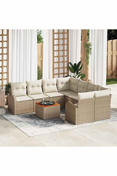 vidaxl Set de canapele pentru gradina cu perna 9 pcs Bej poliratan
