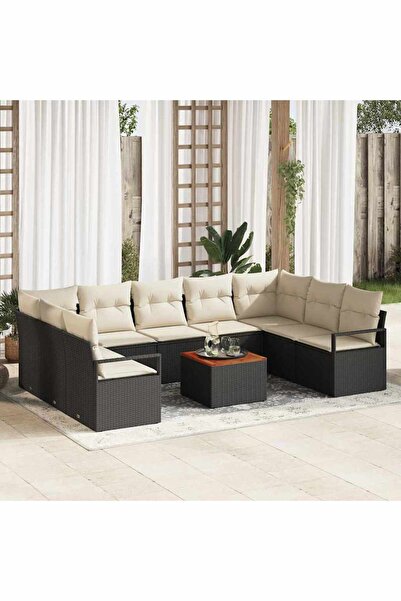 vidaxl Set de canapele pentru gradina 10 pcs Negru È™i Crem poliratan