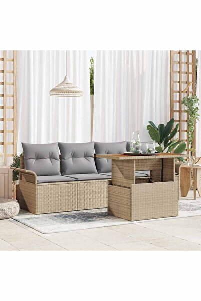 vidaxl Set de canapele pentru gradina 5 pcs Bej Rattan poli