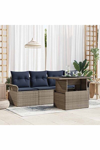 vidaxl Set de canapele pentru gradina cu perna 5 pcs Gri Rattan poli