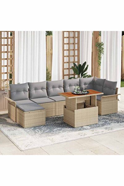 vidaxl Set de canapele pentru gradina 8 pcs Bej Rattan poli