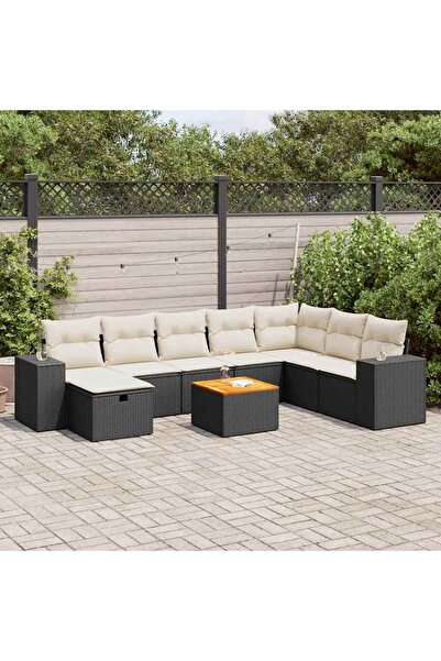 vidaxl Set mobilier de gradina cu perne, 9 piese, negru, poliratan