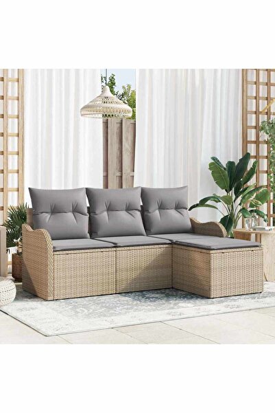 vidaxl Set de canapele pentru gradina cu perna 4 pcs Bej poliratan