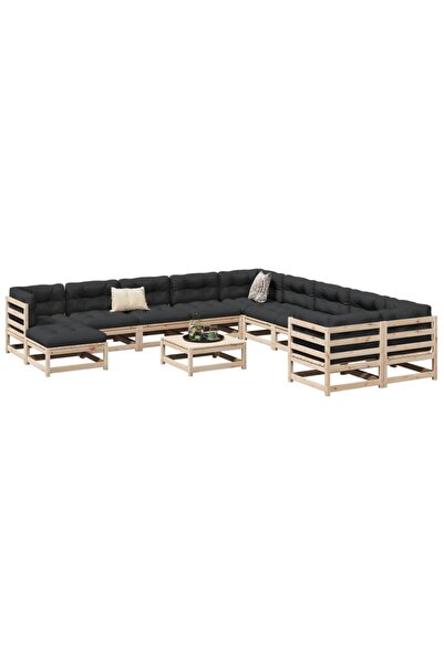 vidaxl Set canapele de gradina, 12 piese, lemn masiv de pin