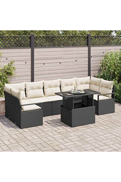 vidaxl Set de canapele pentru gradina 8 pcs Negru Rattan poli